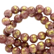 Jade Naturstein Perlen rund 6mm Mauve purple-gold